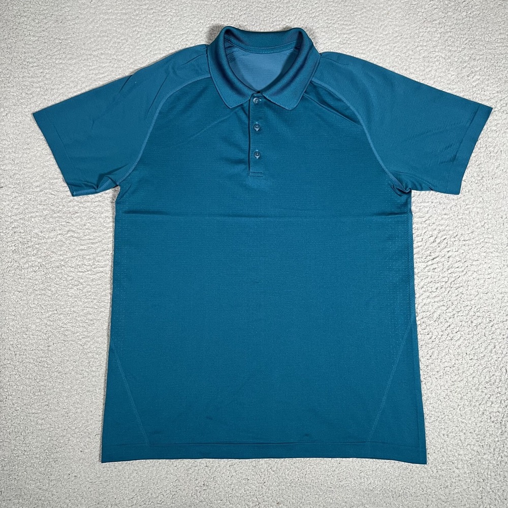 Lululemon Shirt Mens Large Blue Metal Vent Golf Polo Casual Preppy‎ Stretch Logo